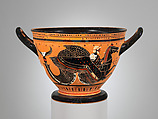 Terracotta skyphos (deep drinking cup), Attributed to the Theseus Painter, Terracotta, Greek, Attic