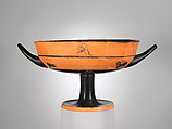 Terracotta kylix: lip-cup (drinking cup), Signed by Epitimos as potter, Terracotta, Greek, Attic