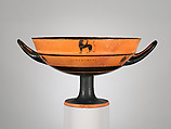 Terracotta kylix: lip-cup (drinking cup), Terracotta, Greek, Attic