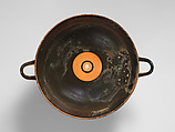 Terracotta kylix: lip-cup (drinking cup), Terracotta, Greek, Attic