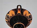 Terracotta kylix: eye-cup (drinking cup), Attributed to Pheidippos, Terracotta, Greek, Attic