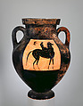 Terracotta amphora (jar), Attributed to the manner of Lydos, Terracotta, Greek, Attic
