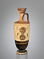 Terracotta lekythos (oil flask), Attributed to the Workshop of the Diosphos Painter, Terracotta, Greek, Attic