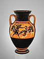 Terracotta amphora (jar), Attributed to a painter of Bateman Group, Terracotta, Greek, Attic