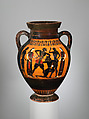 Terracotta amphora (jar), Attributed to Group E, Terracotta, Greek, Attic