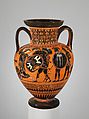 Terracotta neck-amphora (jar), Attributed to the Antimenes Painter, Terracotta, Greek, Attic