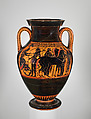 Terracotta amphora (jar), Attributed to the Lysippides Painter, Terracotta, Greek, Attic