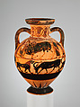 Terracotta neck-amphora (jar), Attributed to the Ptoon Painter, Terracotta, Greek, Attic