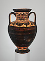 Terracotta neck-amphora (jar), Attributed to the Antimenes Painter, Terracotta, Greek, Attic