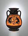 Terracotta pelike (wine jar), Attributed to the Plousios Painter, Terracotta, Greek, Attic