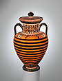 Terracotta neck-amphora (jar), Terracotta, Greek, Attic
