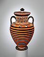 Terracotta neck-amphora (jar), Terracotta, Greek, Attic