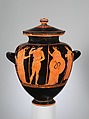 Terracotta stamnos (jar) with lid, Attributed to the Villa Giulia Painter, Terracotta, Greek, Attic