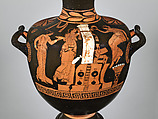 Terracotta hydria (water jar), Attributed to the Workshop of the Iliupersis Painter, Terracotta, Greek, South Italian, Apulian