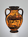 Terracotta amphora (jar), Attributed to the Orvieto Painter, Terracotta, Greek, Chalcidian