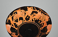Two fragments of a terracotta kylix, join 12.231.2, Attributed to Onesimos as painter, Terracotta, Greek, Attic