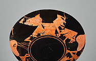 Eight fragments of a terracotta kylix, joining 12.231.2, Attributed to Onesimos as painter, Terracotta, Greek, Attic