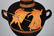 Terracotta hydria: kalpis (water jar), Attributed to the Achilles Painter, Terracotta, Greek, Attic