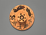 Terracotta lid of a lekanis (lidded bowl), Terracotta, Greek, Chalcidian