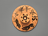 Terracotta lid of a lekanis (lidded bowl), Terracotta, Greek, Chalcidian