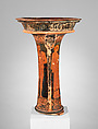 Fragment of a terracotta loutrophoros (ceremonial vase for water), Attributed to the Painter of Bologna 228, Terracotta, Greek, Attic