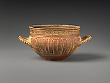 Terracotta skyphos (drinking cup with two handles), Terracotta, Greek, Attic