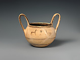 Terracotta kantharos (drinking cup with two high handles), Terracotta, Greek, Attic