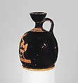 Terracotta squat lekythos (oil flask), Attributed to the Washing Painter, Terracotta, Greek, Attic