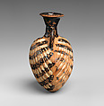 Terracotta amphoriskos (flask) in the form of a shell, Terracotta, Greek, Attic