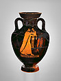 Terracotta neck-amphora of Panathenaic shape (jar), Attributed to the Pan Painter, Terracotta, Greek, Attic