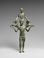 Bronze mirror support in the form of a man, Bronze, Greek, South Italian