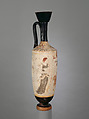Terracotta lekythos (oil flask), Attributed to Group R, Terracotta, Greek, Attic