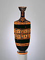 Terracotta lekythos (oil flask), Attributed to the Workshop of the Nikon Painter, Terracotta, Greek, Attic
