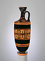Terracotta lekythos (oil flask), Attributed to the Workshop of the Nikon Painter, Terracotta, Greek, Attic