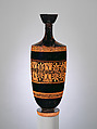 Terracotta lekythos (oil flask), Attributed to the Workshop of the Nikon Painter, Terracotta, Greek, Attic