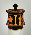 Terracotta pyxis (box) with lid, Attributed to the Painter of Philadelphia 2449, Terracotta, Greek, Attic