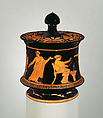 Terracotta pyxis (box) with lid, Attributed to the Painter of Philadelphia 2449, Terracotta, Greek, Attic