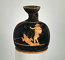 Terracotta squat lekythos (oil flask), Painter of Munich 2363, Terracotta, Greek, Attic