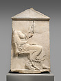Marble grave stele of a woman, Marble, Pentelic, Greek, Boeotian