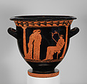 Terracotta bell-krater (bowl for mixing wine and water), Attributed to the Danaë Painter, Terracotta, Greek, Attic