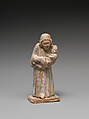 Terracotta statuette of an old nurse holding a child, Terracotta, Greek, Attic or Boeotian
