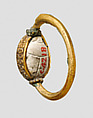 Gold ring with scarab, Gold, copper alloy, silver, faience, Cypriot