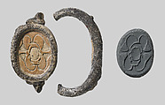 Silver pendant ring with scarab, Silver, glazed steatite, Phoenician