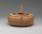 Terracotta pyxis (box with lid), Terracotta, Greek, Attic
