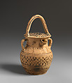 Terracotta vase with strainer, spout, and three handles, Terracotta, Greek, Attic