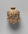 Terracotta aryballos (oil flask) in the form of two Black African heads, Terracotta, Greek, Attic