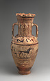Terracotta neck-amphora, Terracotta, Greek, Attic