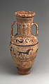 Terracotta neck-amphora, Terracotta, Greek, Attic