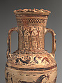 Terracotta neck-amphora, Terracotta, Greek, Attic