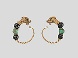 Gold, beryl, and garnet earring with head of a dolphin, Gold, beryl, garnet, Cypriot